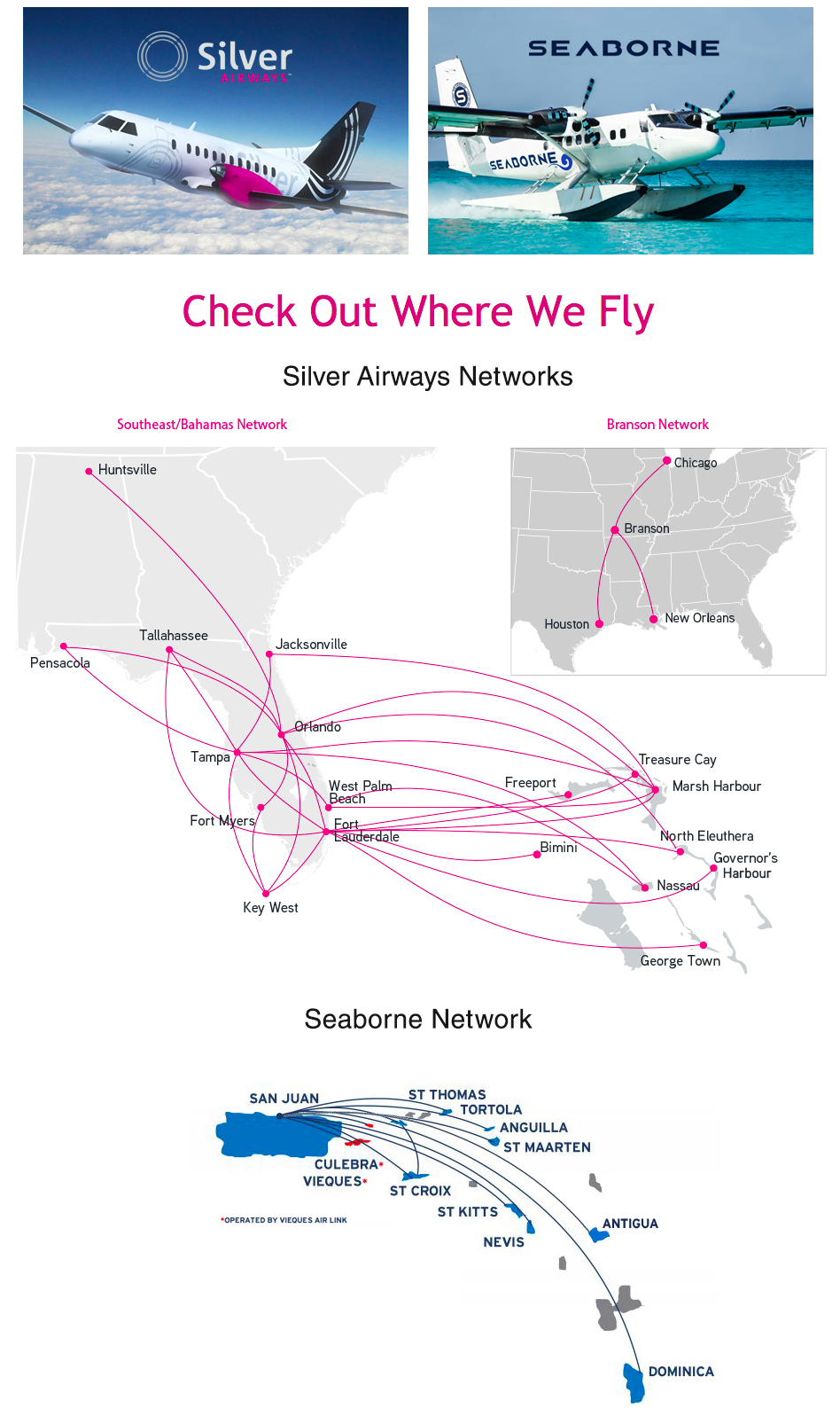 Silver Airways Flight Map Where We Fly Silver Airways Seaborne Airlines Copy - Seaborne Airlines